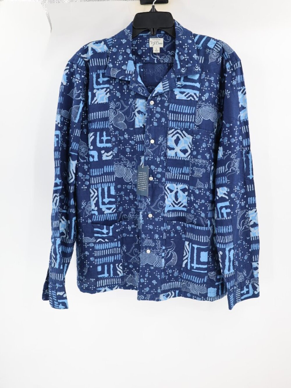 NWT J CREW Shirt Men's Large Indian Madras Cotton Patchwork Indigo Long Sleeve